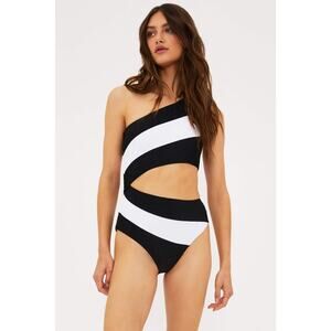 Beach Riot Joyce One Shoulder One Piece Swimsuits Striped Black White Size S NWT